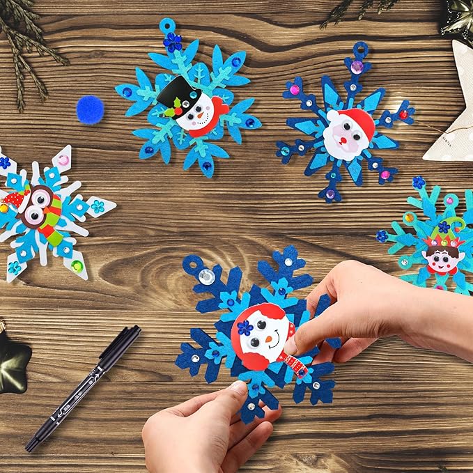 24 Sets Christmas Craft Kits for Kids,Winter Crafts DIY Snowflake Ornaments Decorations Art with Foam Penguin Owl Christmas Stickers for Kids Home Classroom Festive Activities Party Favors