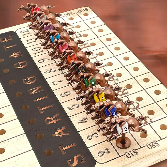 New Metal Horses Horse Race Board Game with 11 Metal Horses, 2 dice and 2 Boxes of Cards, Thick Luxurious Chessboard Wood, Horse Racing, Adult Game for Parties, Family Night