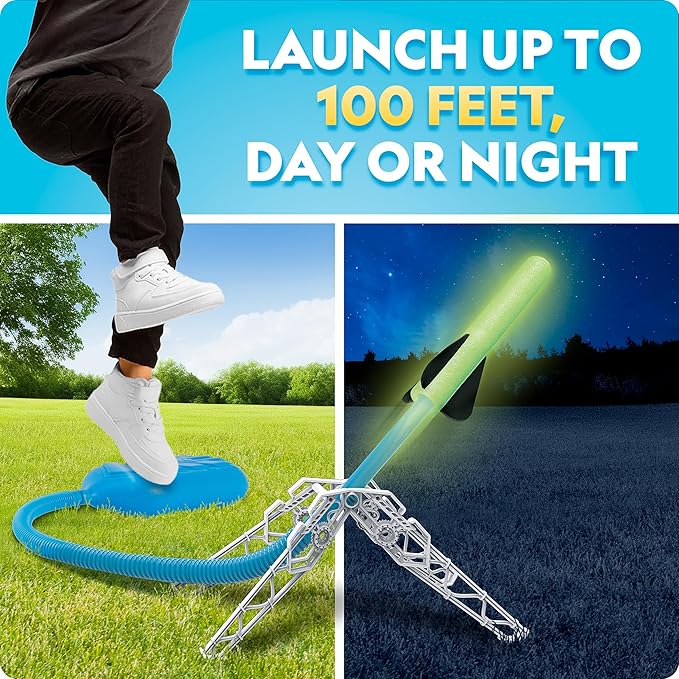 National Geographic Air Rocket Launcher Toy - Launch Glow in The Dark Rockets up to 100 Feet, Kids Outdoor Toys, Toys for Kids 8-12, Glow in The Dark Toys, Rocket Kit, Fun Outdoor Toys
