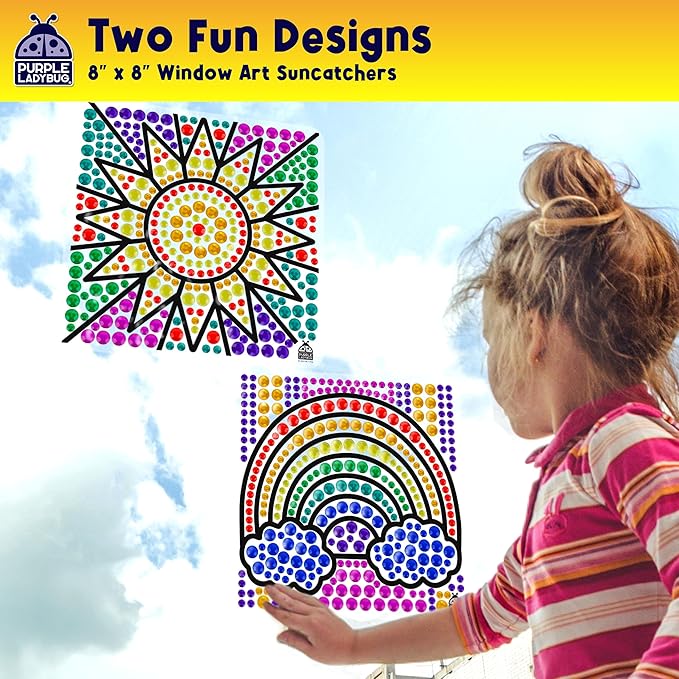 PURPLE LADYBUG SUNGEMMERS Window Gem Art Suncatcher Kits - Summer Activities for Kids, Birthday Gifts for Girls & Boys, Crafts for Ages 4-10, Fun DIY Art Kit for Kids 6-12