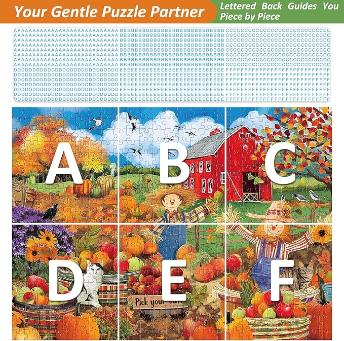 500 Piece Puzzles for Adults,Farm Scarecrow Puzzle for Adults Kids Seniors,Interlock Perfectly Letter on Back,Fall Landscape Jigsaw Puzzle for Kids Ages 8-10,Puzzle for Family Game Nights,20.5 x 15 in