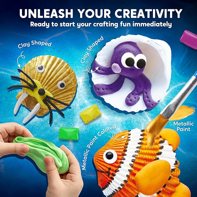 Klever Kits 12 Glow in The Dark Sea Shell Painting Kit-Arts & Crafts for Boys and Girls Ages 6-12, Art Supplies, Kids Craft Paint Kits, Creative Art Toys for Birthday Party Gift