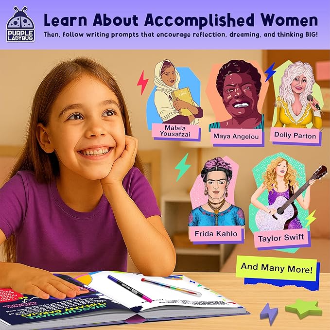 PURPLE LADYBUG Rebel Girls DIY Journal Kit - 50+ Crafting Accessories, Journaling Kit for Girls Ages 8-12, Ideal Birthday Gift for 8-12 Teens and Tweens, Empowering Creativity & Self-Expression