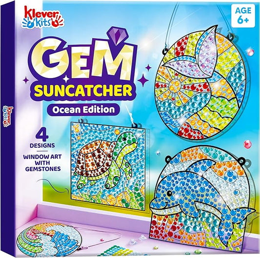 Klever Kits Diamond Art Kits for Kids, 4PCS Gem Painting Kit, Window Art Suncatchers Mosaic Kits Crafts for Girls Boy Birthday Gifts Toys Age 6+