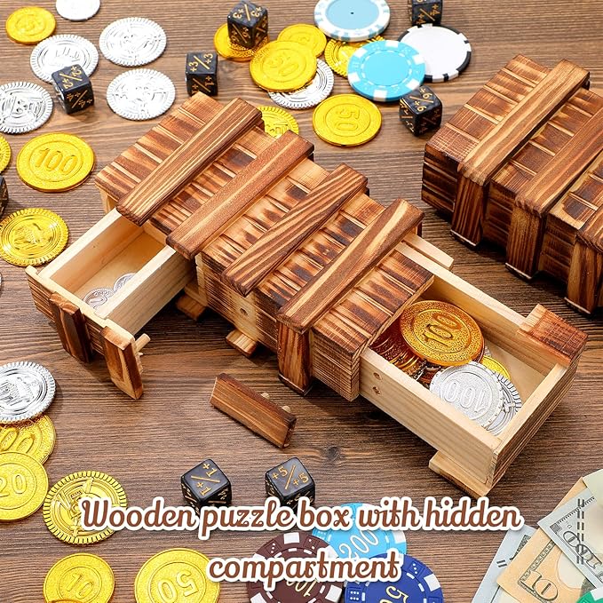Yilloog 4 Pcs Secret Puzzle Box for Adults Puzzle Boxes with Compartments Secret Puzzle Drawer Wooden Box Game for Adults