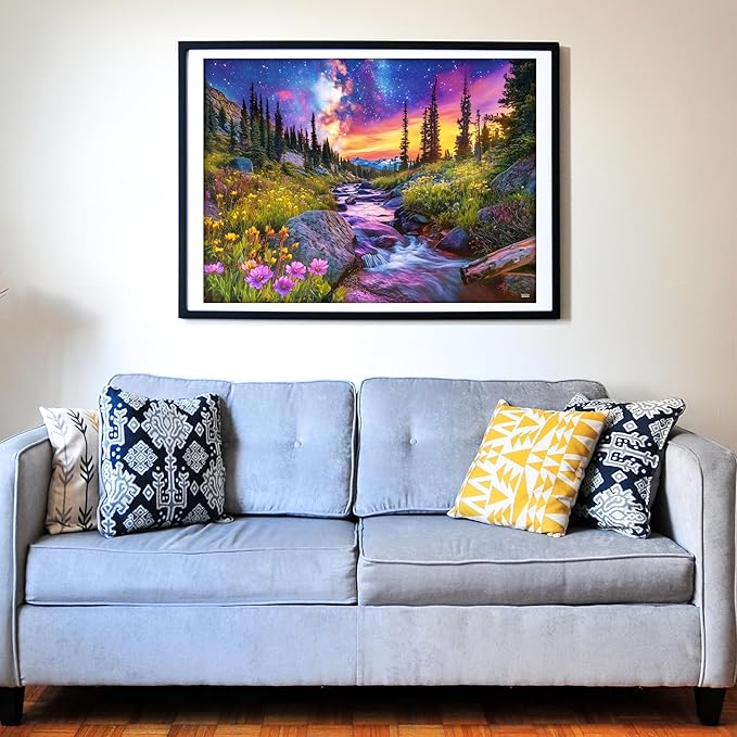 Think2Master Starry Mountain River 500 Pieces Large Format Jigsaw Puzzle: Kids 12+, Teens, Adults & Families.Vibrant Starry Night & Milkyway Landscape with Flowers. Great Gift. Size: 26.8” X 18.9”