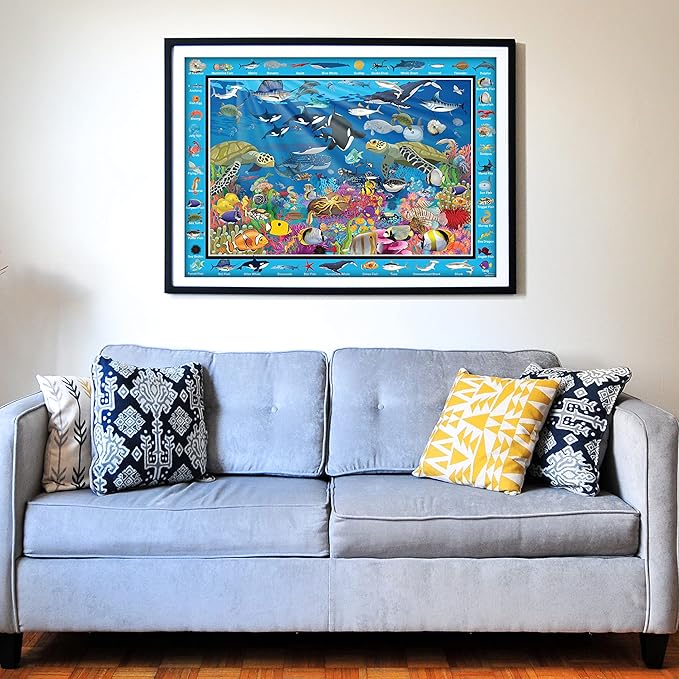 Think2Master Colorful Ocean Life 500 Pieces Large Format Jigsaw Puzzle for Kids 12+, Teens, Adults & Families. Great Gift for stimulating Learning About Coral Reefs. Size: 26.8” X 18.9”