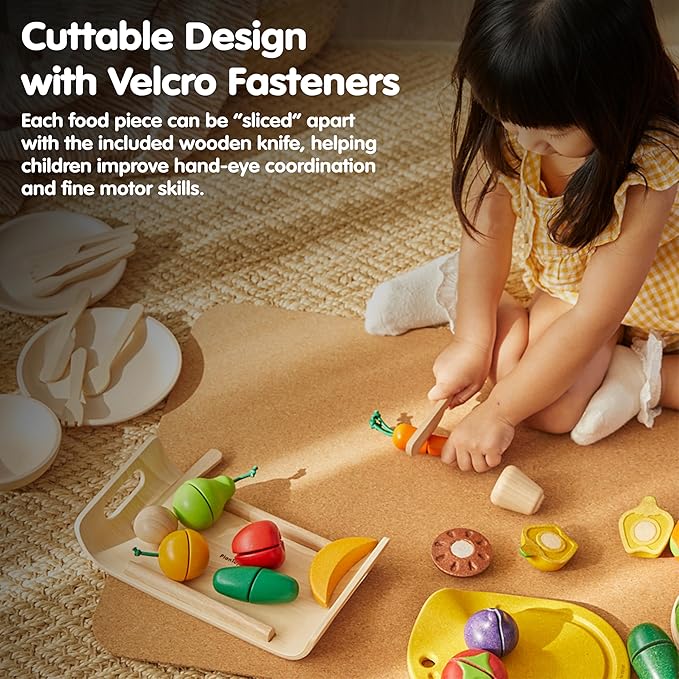 PlanToys Wooden Assorted Fruit and Vegetable Food Set (3416) | Sustainably Made from Rubberwood and Non-Toxic Paints and Dyes