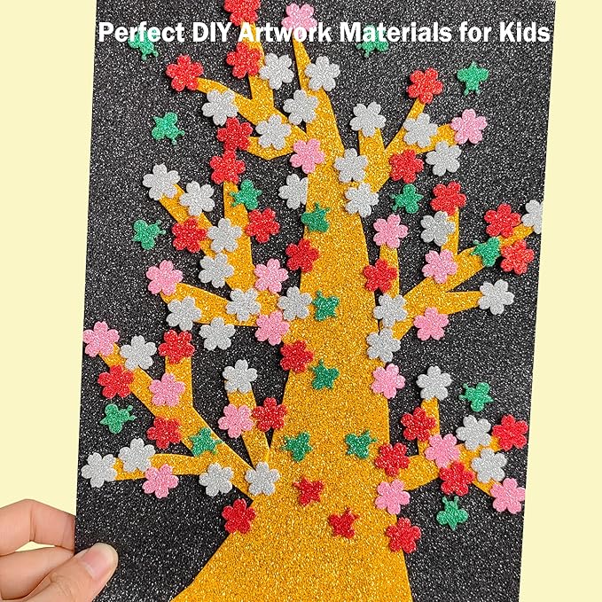 SALEMAR Black Sticky Glitter Foam Sheets for Craft, 10 Packs Thick Self-Adhesive Sparkle EVA Paper Stickers for School Projects, 30 x 20cm