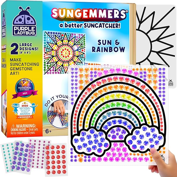 PURPLE LADYBUG SUNGEMMERS Window Gem Art Suncatcher Kits - Summer Activities for Kids, Birthday Gifts for Girls & Boys, Crafts for Ages 4-10, Fun DIY Art Kit for Kids 6-12