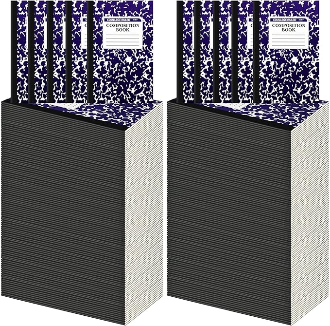 Fainne 100 Pack A5 Composition Notebooks Bulk College Ruled Composition Notebooks Marble Covers Notebook for Student Classroom Office Supplies 30 Sheet/60 Page(Purple)