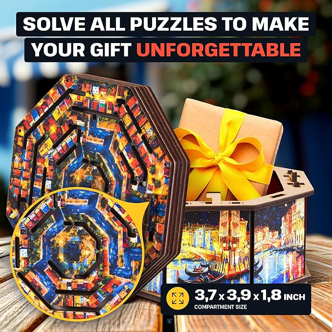 ESC WELT Secret Art Maze Box - Creative Gift Box with Printed Design - 3D Wooden Box Game - Gift Box Riddle Game for Money, Vouchers, Gift Cards - Unique Gift for Teens and Adults - 3D Wooden Puzzle