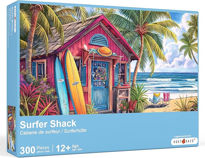 rokt&razo, Surfer Shack, 300 Pieces Jigsaw Puzzles, Moderate Challenge, Kids Puzzles, Family Game Nights, Finish Size 20.5 * 15.0 in