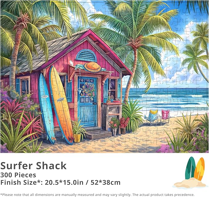 rokt&razo, Surfer Shack, 300 Pieces Jigsaw Puzzles, Moderate Challenge, Kids Puzzles, Family Game Nights, Finish Size 20.5 * 15.0 in