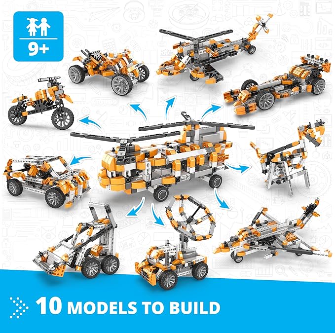 Engino Inventor STEM Toys, Motorized Double-Blade Helicopter, STEM Engineering Toys for Kids 9+, Building Kit, Gifts for Boys & Girls, Powered by Motor (10 Models to Build)