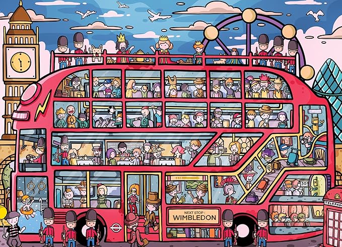 Cross & Glory - All Aboard London: The Great Red Bus Adventure - 1000 Piece Jigsaw Puzzle for Adults | British Charm Puzzle | Fun and Challenging Whimsical Puzzle