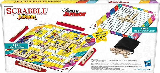 Hasbro Gaming Scrabble Junior: Disney Junior Edition Board Game for Kids | Double -Sided Game Board | Matching Word Game | Back to School Gifts | Ages 5+ (Amazon Exclusive)