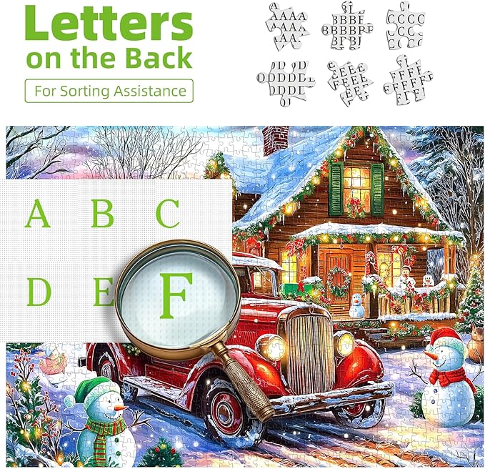 500 Piece Puzzles for Adults Christmas Winter Wonderland Village Cabin Scene with Vintage Truck Snowman & Cozy Cabin at Country Night Festive Jigsaw Puzzle Holiday Lights Festive Gifts for Family