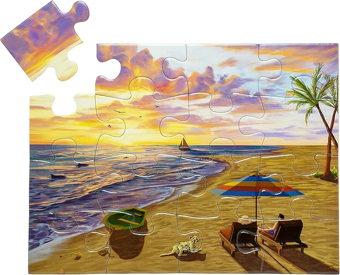 Large Piece Jigsaw Puzzle – Easy & Colorful, Dementia & Memory Activities for Seniors, Elderly Gifts, 16 Pieces, Beach Day