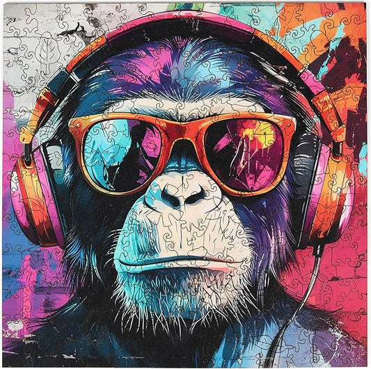 Wooden Puzzles for Adults, Face of Baboon Jigsaw Puzzles 200 Piece, Modernist Painting Style Adult Puzzles, Family Brain Game Gift 11x11.2 inch