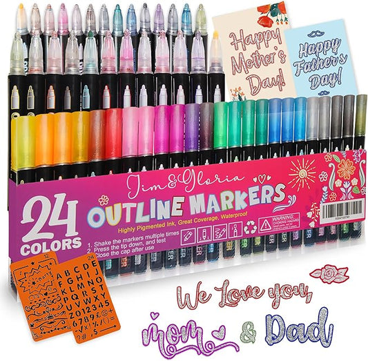 Jim&Gloria Glitter Pens Acrylic Paint Markers, Metallic Outline Markers for Kids Ages 4-8-12 DIY Crafts, Writing, Drawing, Coloring, Scrapbook, Classroom Art Supplies, Teen Girl Gifts Trendy Stuff