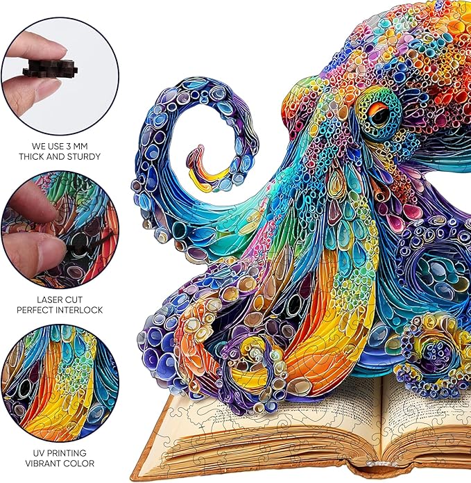 Wooden Puzzles for Adults, Octopus Wooden Jigsaw Puzzles 500 Pieces, Royal, 16.1 in Unique Shape Ocean Puzzle, Irregular Puzzle Creative for Adults and Kids Family Games