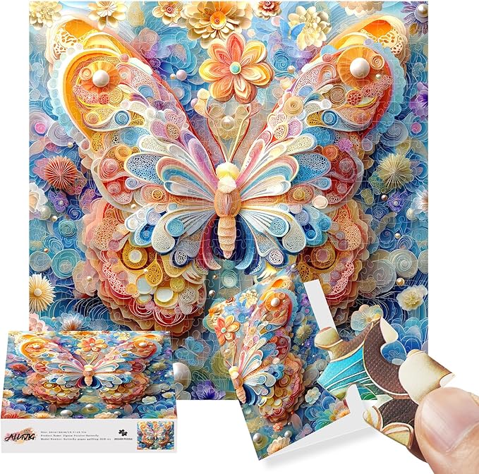 ALL4JIG Butterfly Fun Jigsaw Puzzles for Adults and Kids, 500 Pieces, 19.7" x 19.7", Christmas Secret Santa Gift, White Elephant Gifts, Number Partitioned for Easy Solving