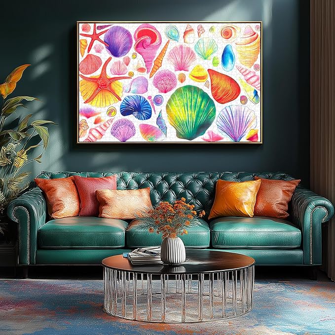 500 Piece Jigsaw Puzzle for Adults Colorful Seashells & Starfish Ocean Theme, Watercolor Art Adult Puzzles Ideal for Seniors Teens Family Game Night & Home Decor