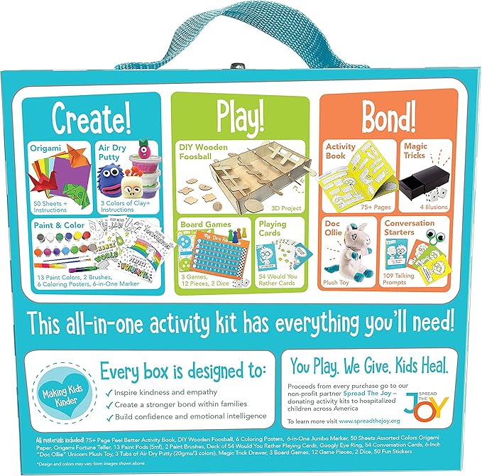 Open The Joy Feel Better Box: Get Well Soon Kids Gifts Basket, 50+ Fun Activities, Games, Toys, Conversation Cards, Origami, Clay Art, Magic Tricks, DIY - Great Gift for Kids After Surgery Ages 4+