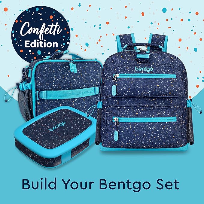 Bentgo Kids Confetti Backpack - Lightweight 14” Backpack for School, Travel & Daycare, Ideal for Ages 4+, Durable & Water-Resistant, Roomy Interior, & Loop for Lunch Bag (Confetti Edition-Abyss Blue)