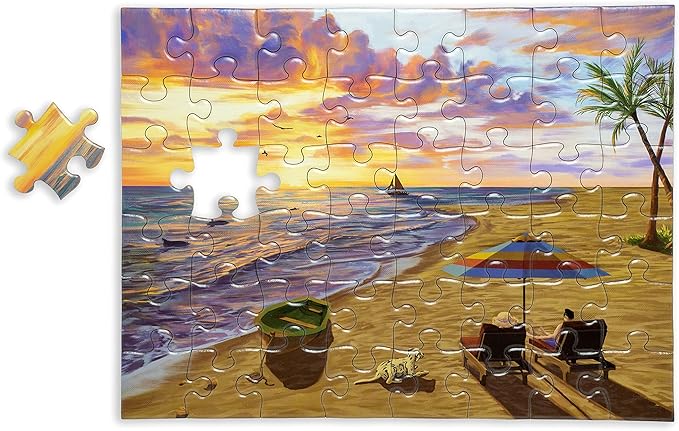 Large Piece Jigsaw Puzzle – Easy & Colorful, Dementia & Memory Activities for Seniors, Elderly Gifts, 48 Pieces, Beach Day