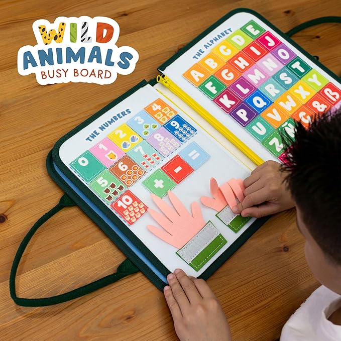 BONNYCO Busy Board for 1 Year Old Animals Montessori Busy Book for Toddlers 1-3 2-4, Felt Quiet Book Baby, Montessori Toys, Toddler Learning Toys Travel Airplane Car | Educational Activity Board
