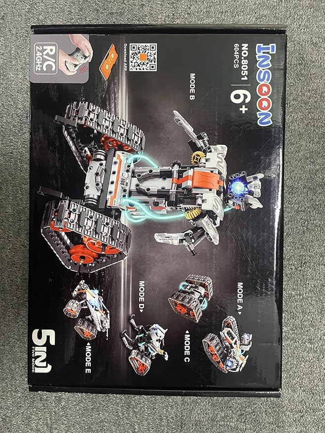 5-in-1 Building Toys with LED Light, APP & Remote Control Building Block Set, 604 PCS RC Tech Rechargeable Tank Robot Sleigh Tracked Racer Toy, Gift for Kids Boys Girls Ages 6 7 8 9 10 11 12+