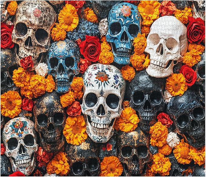 Tucocoo 1000-Piece Jigsaw Puzzle, Skull Art, Day of the Dead, 19.69 x 27.56 inches, Cardboard, 14+ Years, 1 Set, 1 Puzzle, 1000 Pieces, 1 Box, Perfect for Home Decor, Family Game Nights