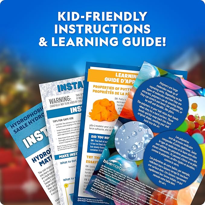 Blue Marble Science Surprise Christmas Ornaments – 4 Ornaments with Holiday Science Experiments Inside - Bouncy Ball, Instant Snow, Bouncing Putty & Hydrophobic Sand, Learning Guide & Instructions