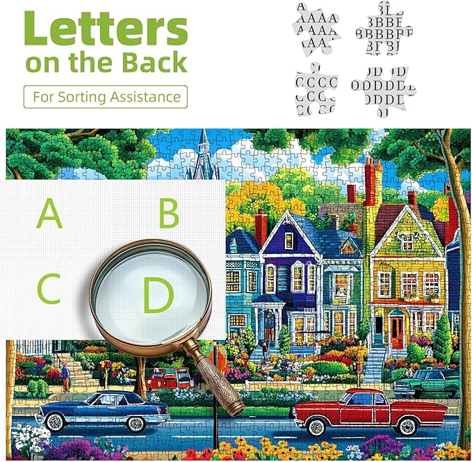 Fall City Landscape Puzzles for Adults 1000 Pieces Funny Colorful Autumn Vibrant Stree Jigsaw Puzzles 1000 Pieces Challenging Family Puzzle with Letters on Back Games Gift for Boys and Girls