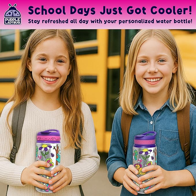 PURPLE LADYBUG Decorate Your Own Water Bottle Kit - Gifts for Girls Ages 4-8 Years Old Birthday, Little Girl Gifts, Kids Water Bottle for School, Christmas Gift for Girls