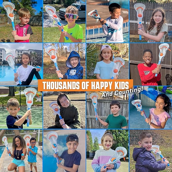 Mini Toss Lacrosse Set โ The Ultimate Game for the Backyard and Pool- Fun Gift for Kids - Comes with Water Skipping Ball & Rubber Ball - Comes with Full Size Large Basket for Easier to Catch & Throw