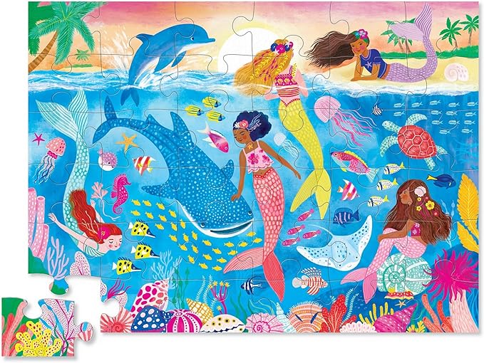 Crocodile Creek 36-Piece Jigsaw Floor Puzzle - Fun Floor Puzzles for Kids Ages 3-5 - Heavy-Duty Shaped Box for Storage - Mermaid Dreams - 24" W x 18" H Finished