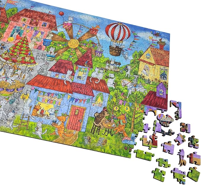 Wooden Puzzle for Adults - Uniquely Shaped Pieces - Made in The USA by FoxSmartBox - 425 Pieces - Busy Town