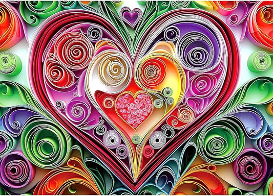 1000 Piece Colorful Heart Jigsaw Puzzle for Adults - Beautiful Cut Paper Heart Arrangement, 27.5" x 19.6", Multicolor, Perfect for Game Nights & Wall Art Display