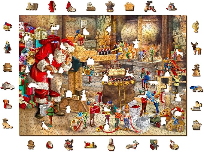 WOODEN.CITY 1000 Piece Wooden Jigsaw Puzzle Santa’s Workshop - Advanced Christmas Wooden Jigsaw Puzzles For Adults - Retro Nostalgia Wood Puzzles With Unique Pieces & Unusual Shapes 21.25 in x 15.5 in