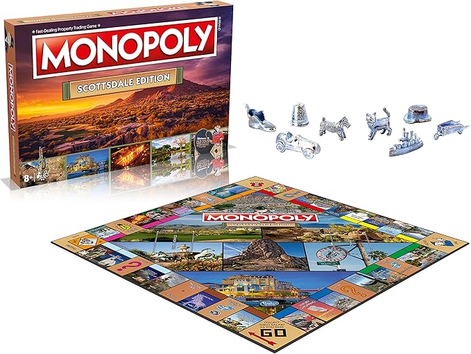 Monopoly Board Game - Scottsdale Edition: 2-6 Players Family Board Games for Kids and Adults, Board Games for Kids 8 and up, for Kids and Adults, Ideal for Game Night