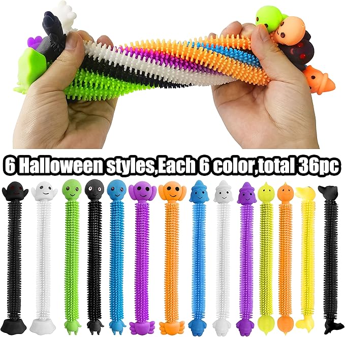 36 Pack Halloween Stretchy Strings Sensory Fidget Toys Pack,Autism Toys Great for Kids Treat Bags Gifts Stress Relief Party Favors,Halloween Party Decorations (Halloween)