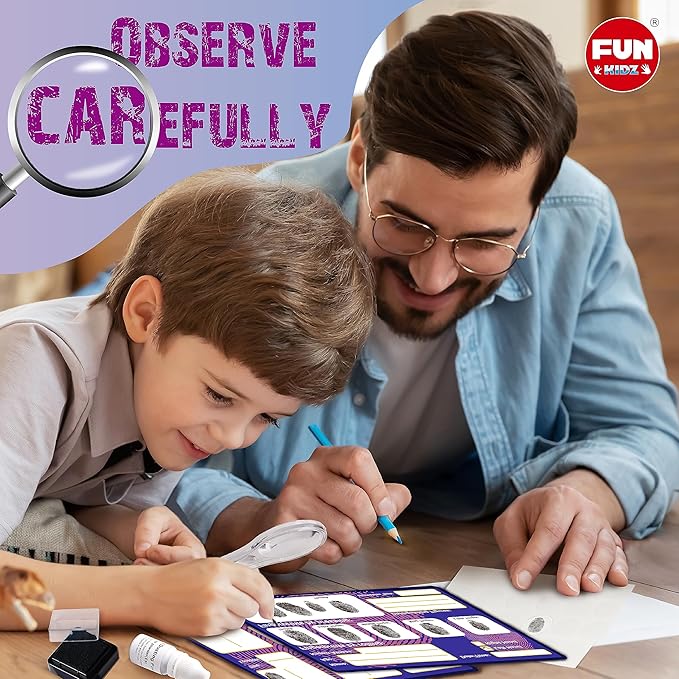 Detective Fingerprint Kit for Kids Ages 8-12, FunKidz Spy Gear Pretend Play STEM Science Kit Project with Crime Scene Investigations Educational Class Tools for Boys Girls