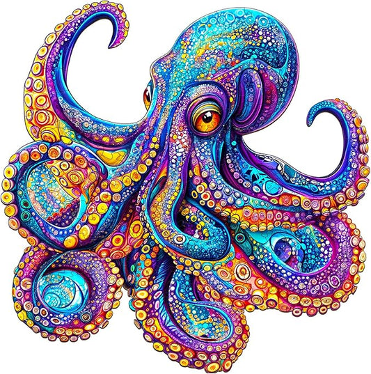 Wooden Puzzles for Adults, Wooden Jigsaw Puzzles for Adults, Wood Puzzles Adult-Colorful Octopus Unique Shaped Octopus Puzzle, Creative Birthday Gifts for Friends Family Game (13.4 * 13.3in 265pcs)