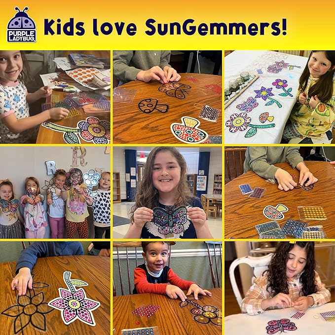 PURPLE LADYBUG SUNGEMMERS Suncatcher Gem Art for Kids - Fun Summer Activity for Ages 6-12, Birthday Gift for Girls 6-8, 8-12, Arts & Crafts Activities, Window Diamond Art Kit