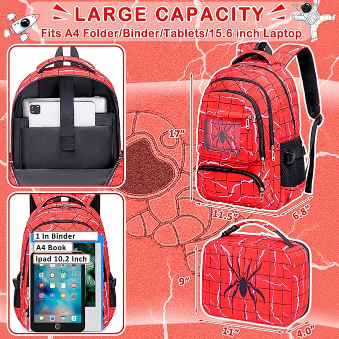 FunnyGifts Kids Backpacks with Lunch Box for Boys School Bookbag with Lunch Bag for Elementary Kindergarten Preschool Backpacks Mochila Para Niños 4 5 6 7 8 9 10 11 12