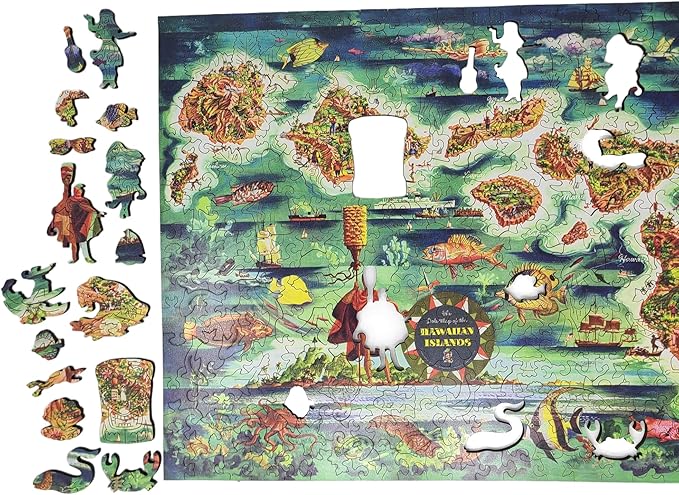 Wooden Puzzle for Adults - Uniquely Shaped Pieces - Made in The USA by FoxSmartBox - 440 Pieces - Hawaiian Islands