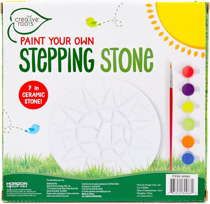 Creative Roots Mosaic Sun Stepping Stone Kit, Includes 7-Inch Ceramic Stepping Stone & 6 Vibrant Paints, DIY Garden Stone for Kids Ages 6+